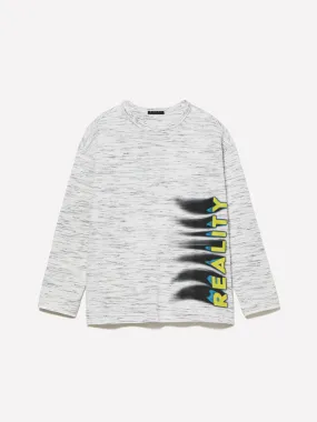 Schwarzes T-Shirt, geflammt, mit Druck in Graffiti-Optik, Weiss 